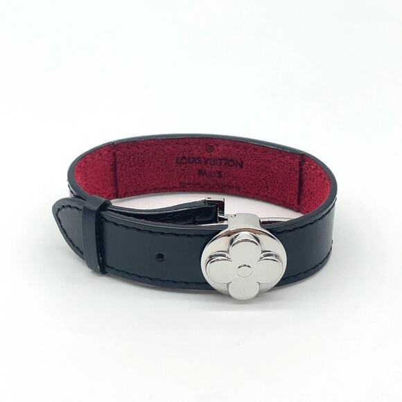 Auth Louis Vuitton Good Luck Bracelet Silver Leather Black and Red - Picture 3 of 7